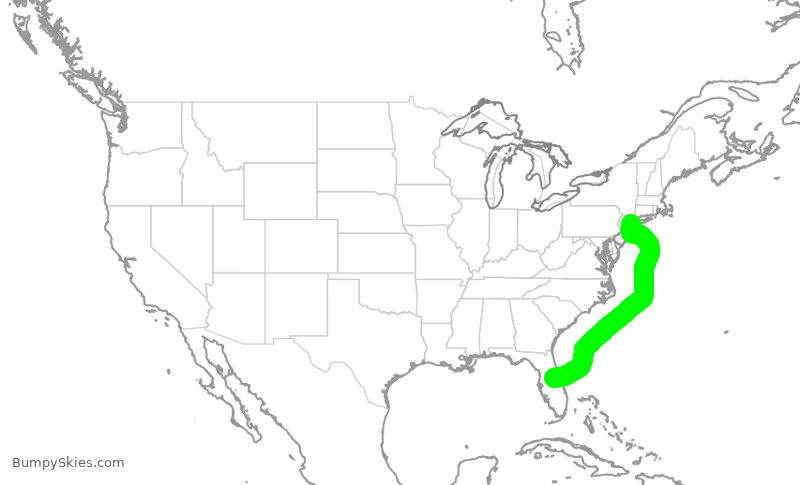 Turbulence forecast map for JBU2884, MCO to JFK