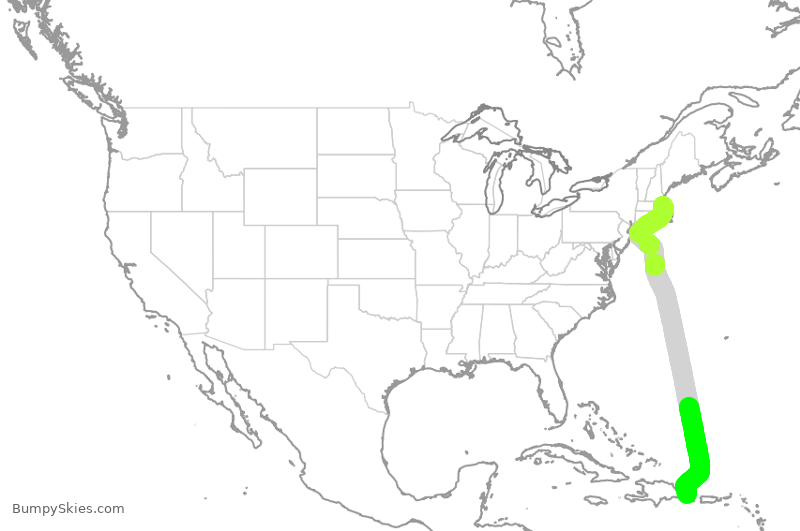 Turbulence forecast map for JBU2895, BOS to PUJ
