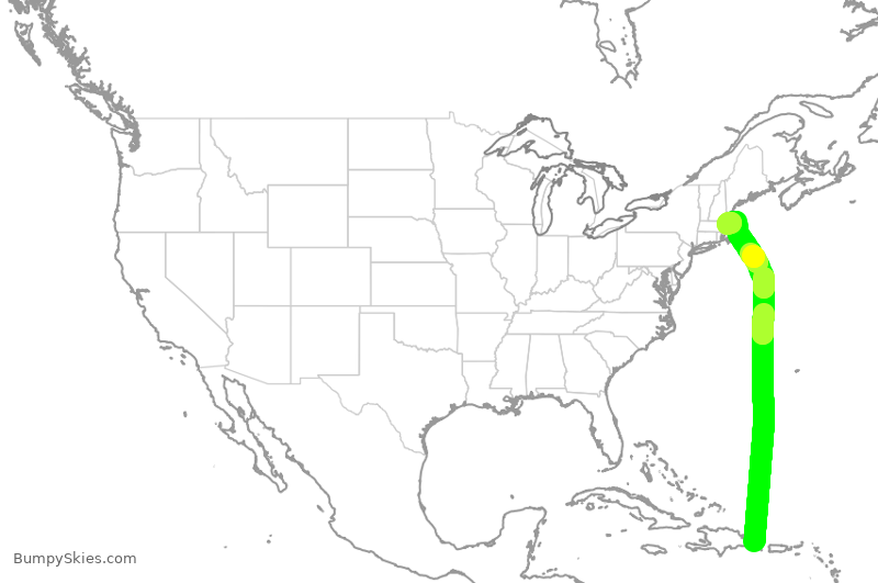 Turbulence forecast map for JBU2896, PUJ to BOS