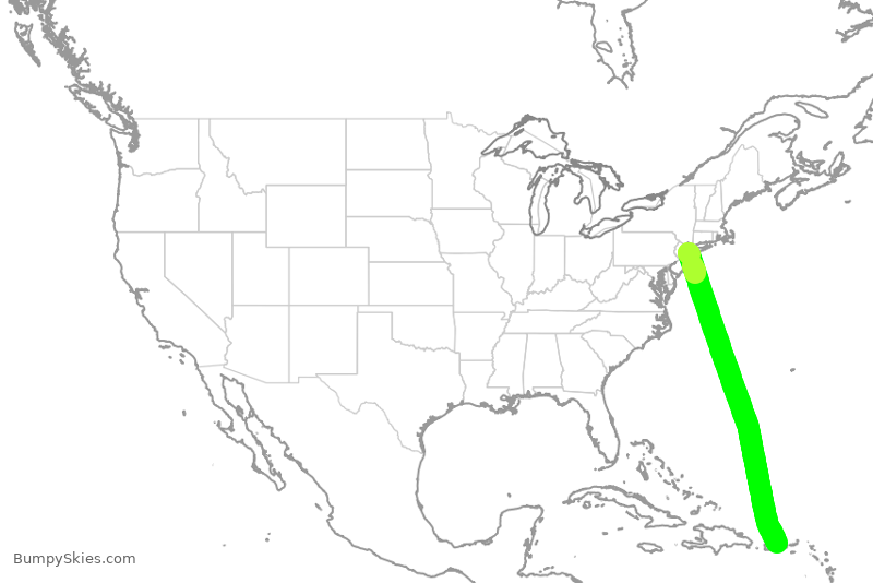 Turbulence forecast map for JBU2903, JFK to SJU