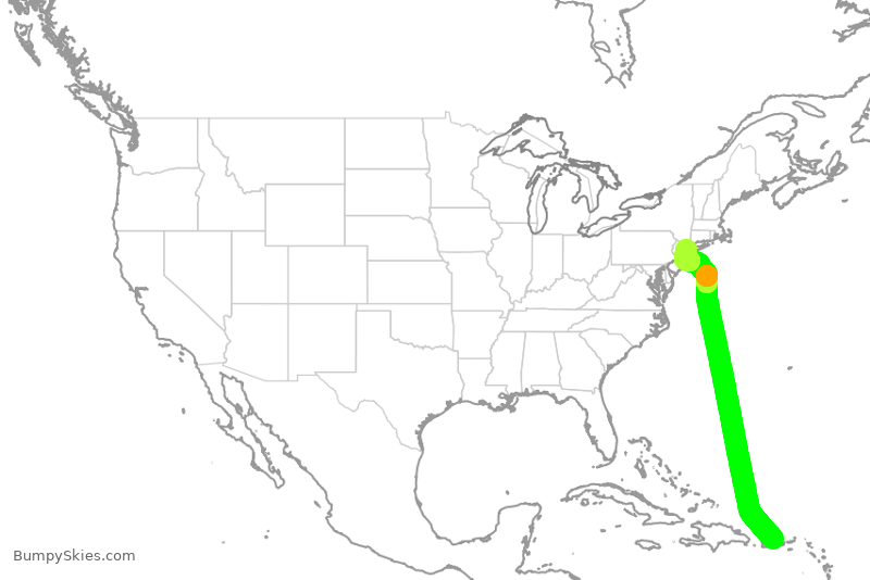 Turbulence forecast map for JBU2904, SJU to JFK