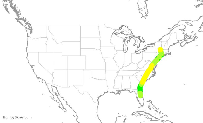 Turbulence forecast map for JBU2919, MCO to ALB