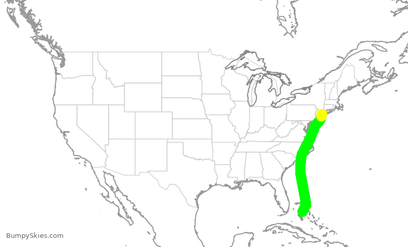 Turbulence forecast map for JBU2922, NAS to JFK