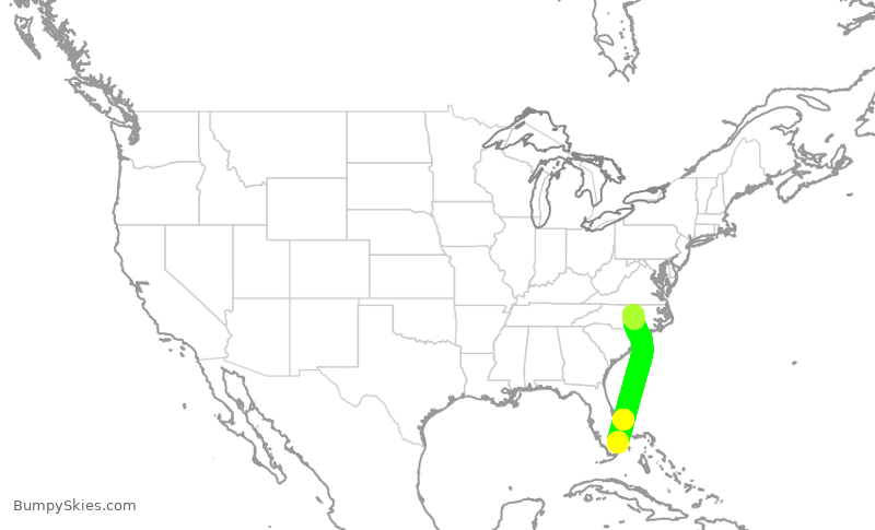 Turbulence forecast map for JBU2925, RDU to FLL