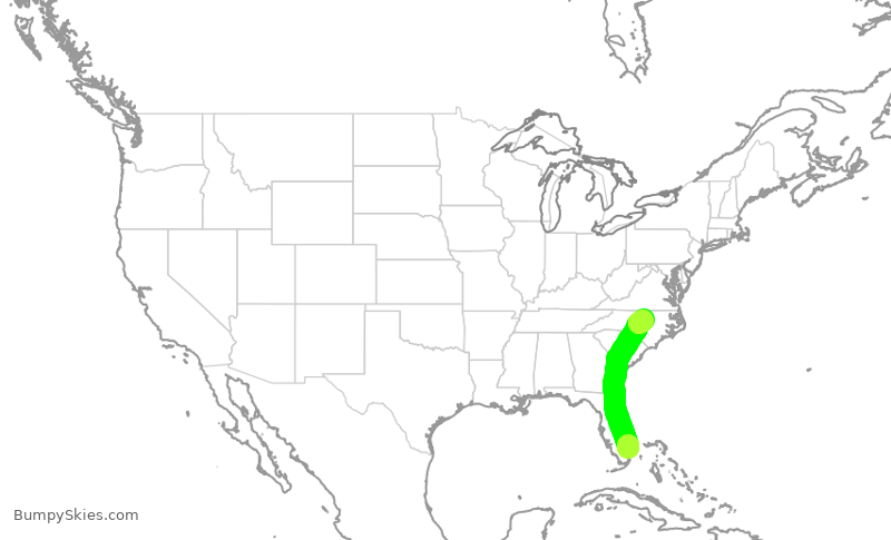 Turbulence forecast map for JBU2926, FLL to RDU