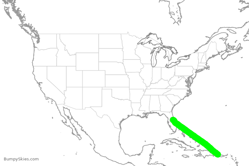 Turbulence forecast map for JBU2930, MCO to BQN