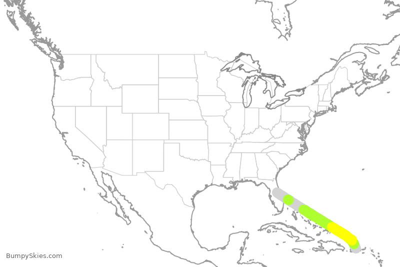 Turbulence forecast map for JBU2933, MCO to JSJ