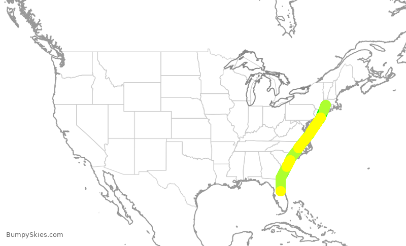 Turbulence forecast map for JBU2937, BDL to MCO