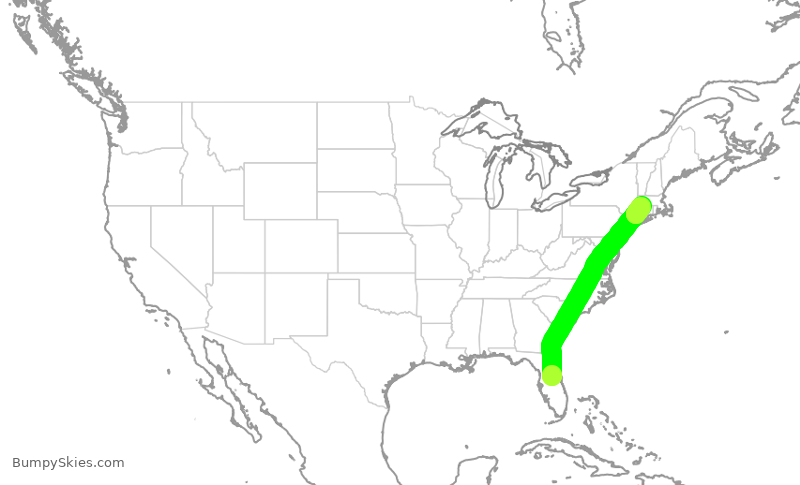 Turbulence forecast map for JBU2938, MCO to BDL