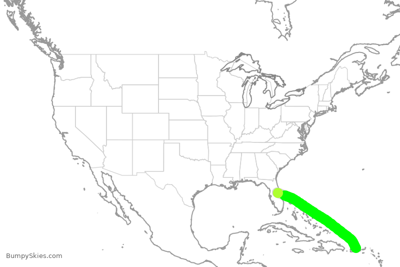 Turbulence forecast map for JBU293, MCO to SJU