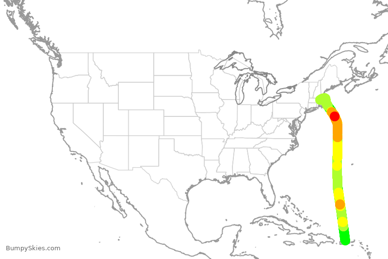 Turbulence forecast map for JBU2962, SJU to BOS