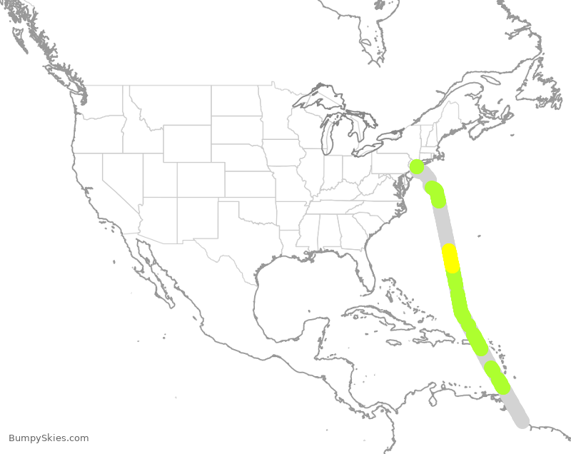 Turbulence forecast map for JBU2966, GEO to JFK