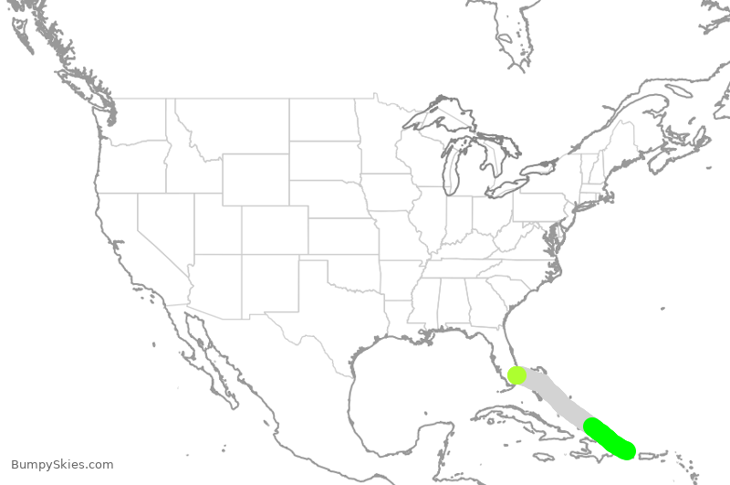 Turbulence forecast map for JBU2973, FLL to DPC