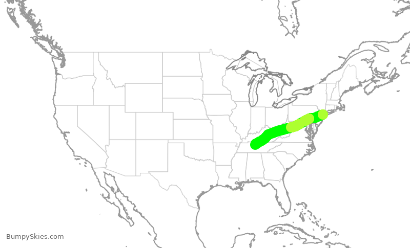 Turbulence forecast map for JBU2973, JFK to BNA
