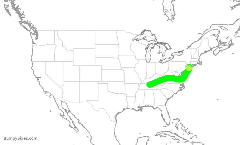 Turbulence forecast map for JBU2974, BNA to JFK