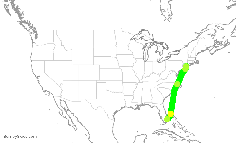 Turbulence forecast map for JBU302, FLL to JFK