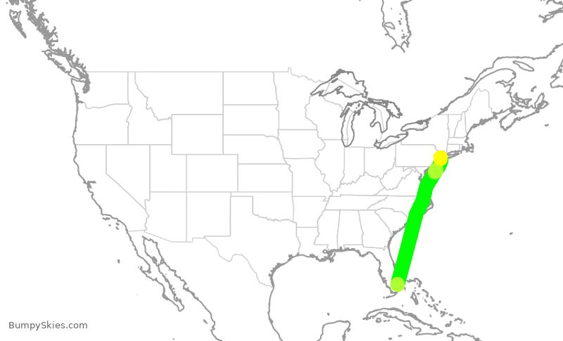 Turbulence forecast map for JBU305, EWR to FLL
