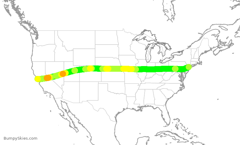 Turbulence forecast map for JBU315, JFK to SFO