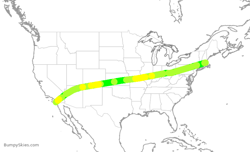 Turbulence forecast map for JBU319, BOS to SAN