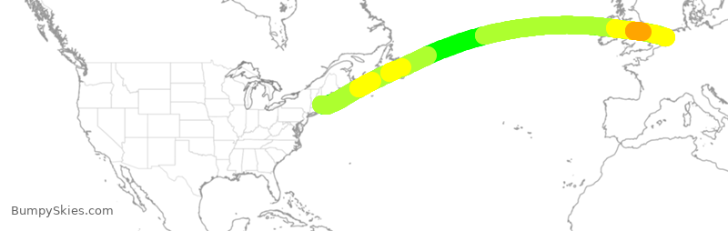 Turbulence forecast map for JBU31, BOS to AMS