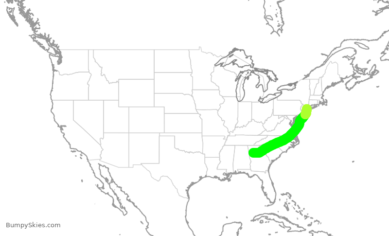 Turbulence forecast map for JBU320, ATL to JFK