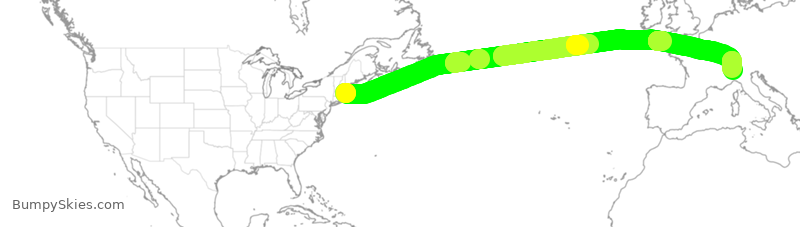 Turbulence forecast map for JBU331, BOS to MXP