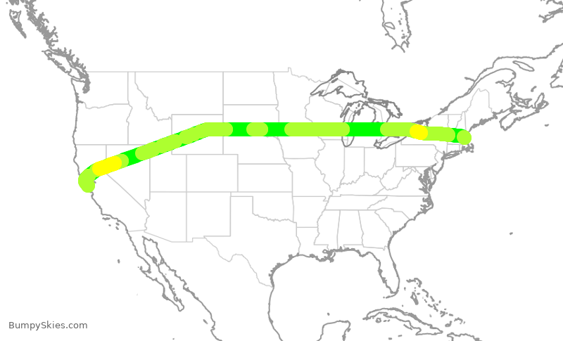 Turbulence forecast map for JBU333, BOS to SFO