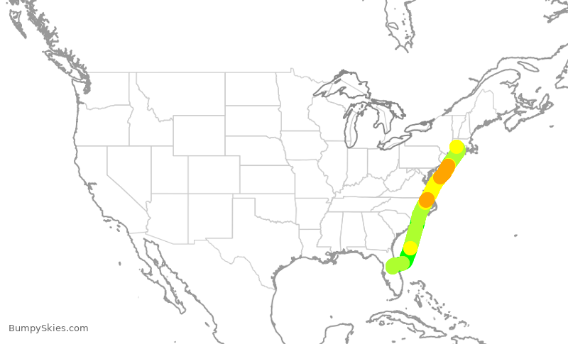 Turbulence forecast map for JBU337, BDL to MCO
