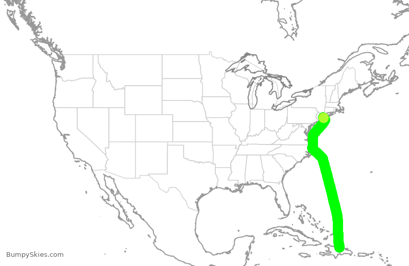 Turbulence forecast map for JBU337, JFK to STI