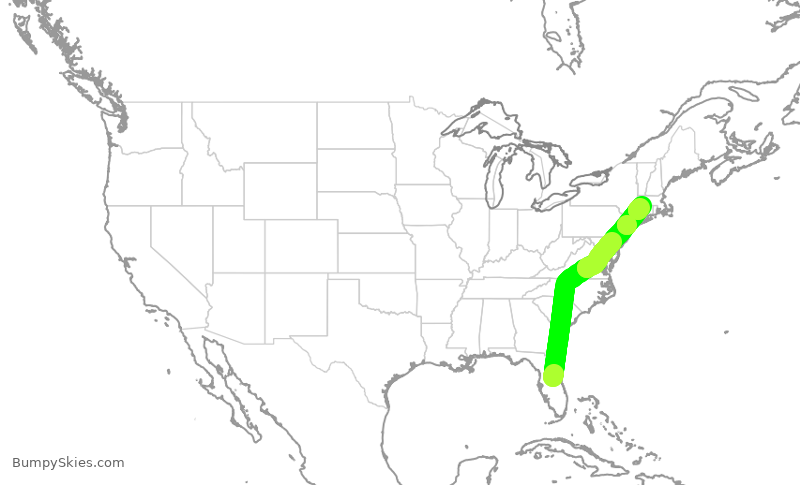 Turbulence forecast map for JBU338, MCO to BDL