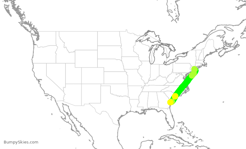 Turbulence forecast map for JBU341, JFK to SAV