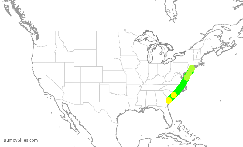 Turbulence forecast map for JBU342, SAV to JFK