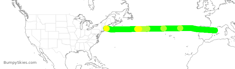 Turbulence forecast map for JBU345, BOS to BCN