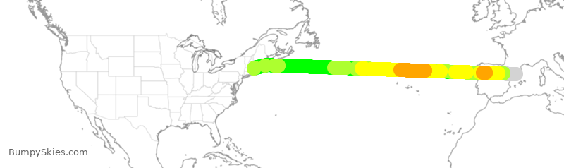 Turbulence forecast map for JBU346, EBL to BOS