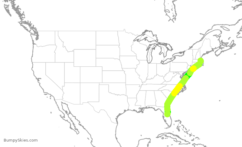 Turbulence forecast map for JBU351, BOS to MCO