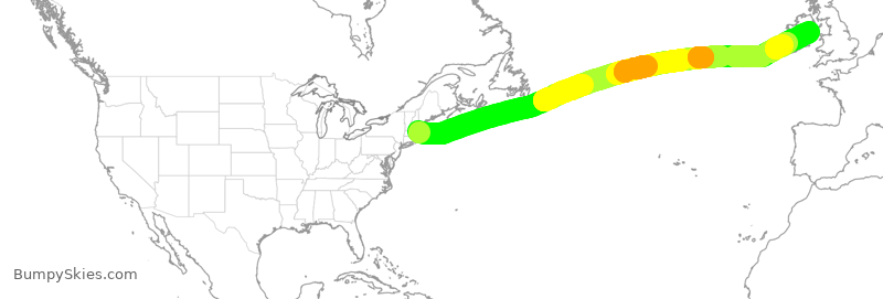 Turbulence forecast map for JBU353, BOS to DUB