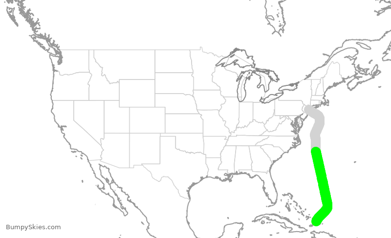 Turbulence forecast map for JBU355, JFK to BPV