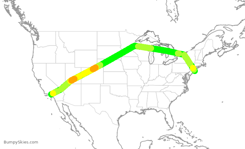 Turbulence forecast map for JBU358, JFK to BUR
