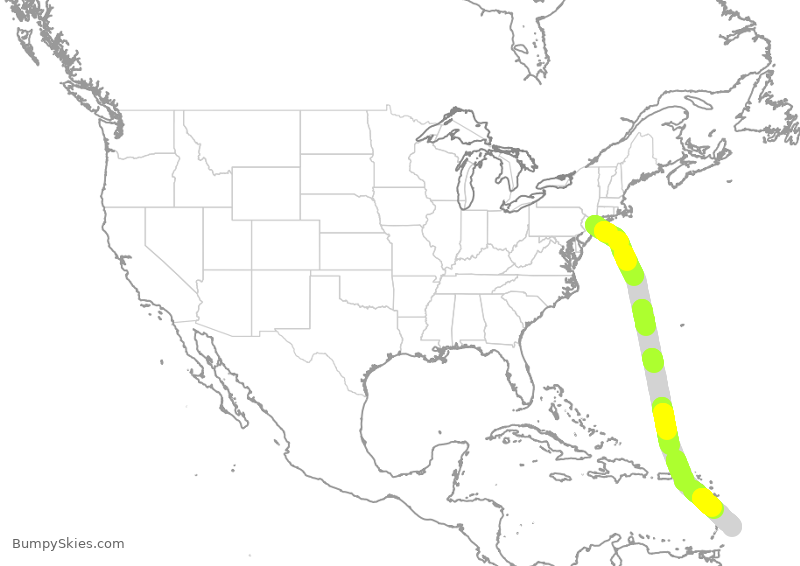 Turbulence forecast map for JBU361, JFK to BGI