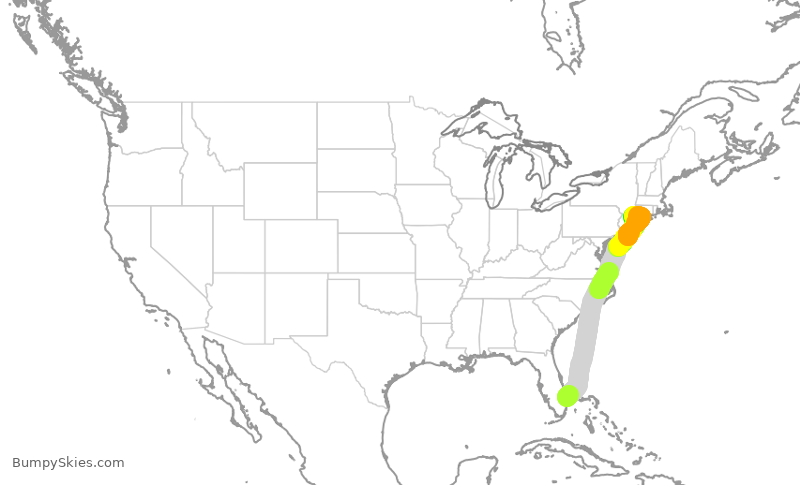 Turbulence forecast map for JBU368, DJT to HPN