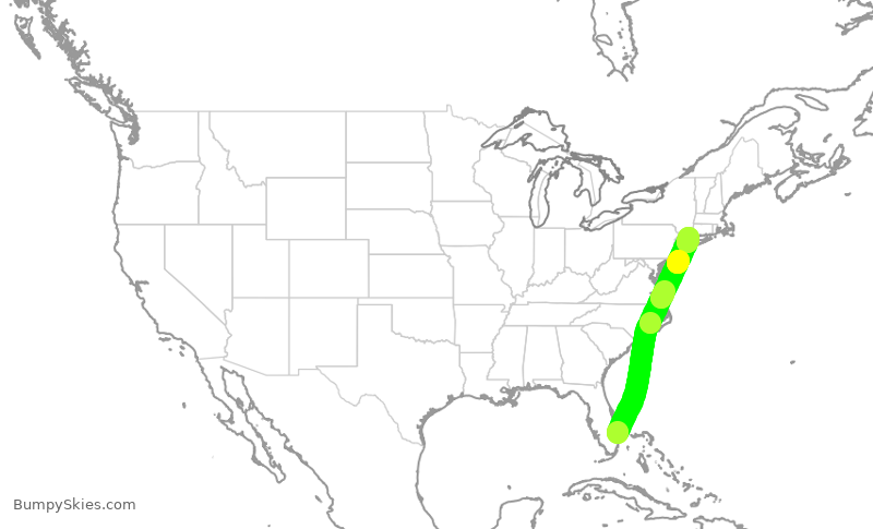 Turbulence forecast map for JBU368, PBI to HPN