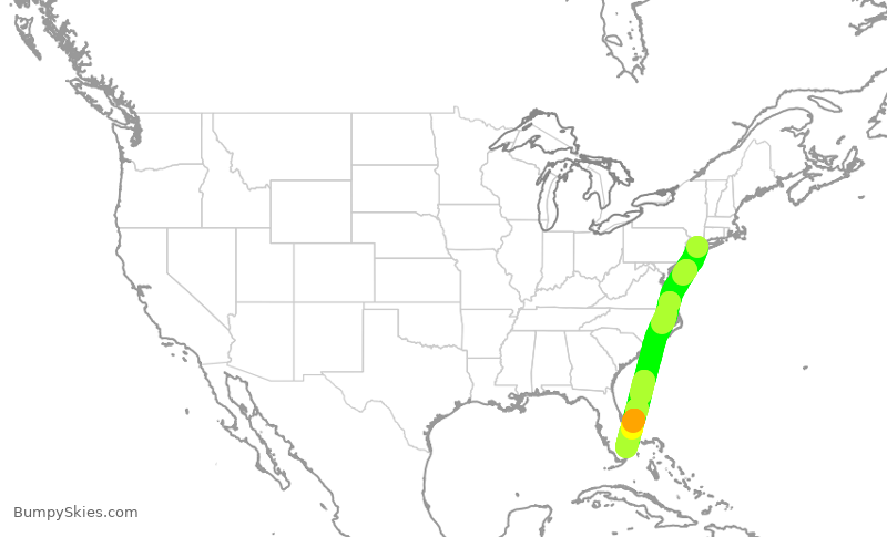 Turbulence forecast map for JBU371, LGA to FLL