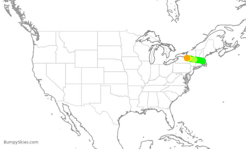 Turbulence forecast map for JBU374, SYR to BOS