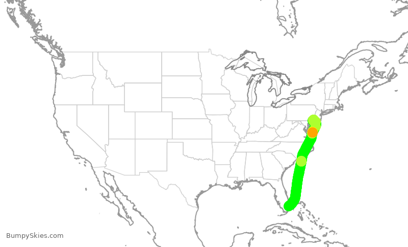 Turbulence forecast map for JBU376, FLL to PHL