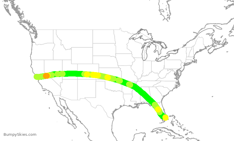 Turbulence forecast map for JBU377, FLL to SFO