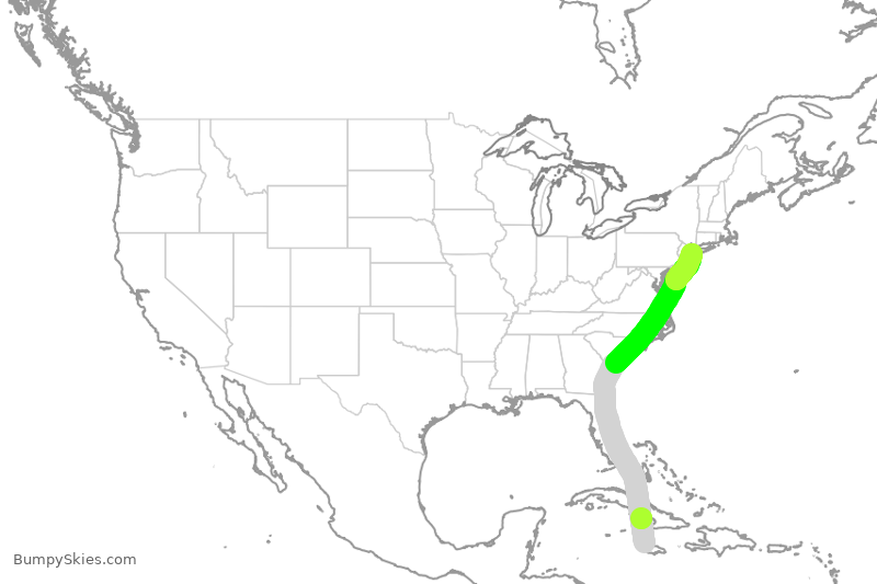 Turbulence forecast map for JBU380, MBJ to JFK