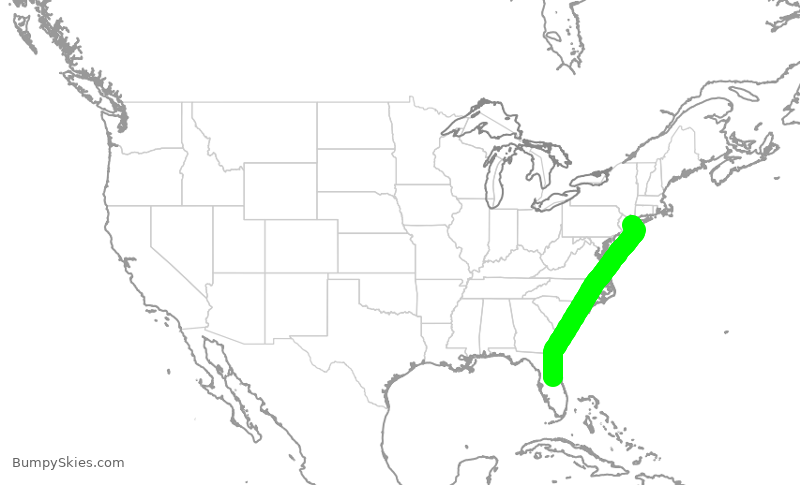 Turbulence forecast map for JBU383, JFK to MCO