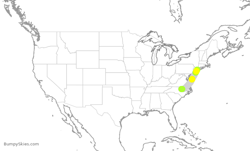 Turbulence forecast map for JBU384, RDU to JFK