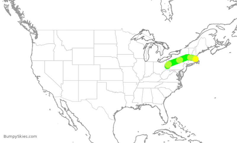 Turbulence forecast map for JBU386, PIT to BOS