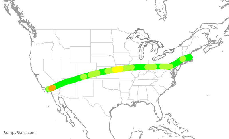 Turbulence forecast map for JBU387, BOS to LAX